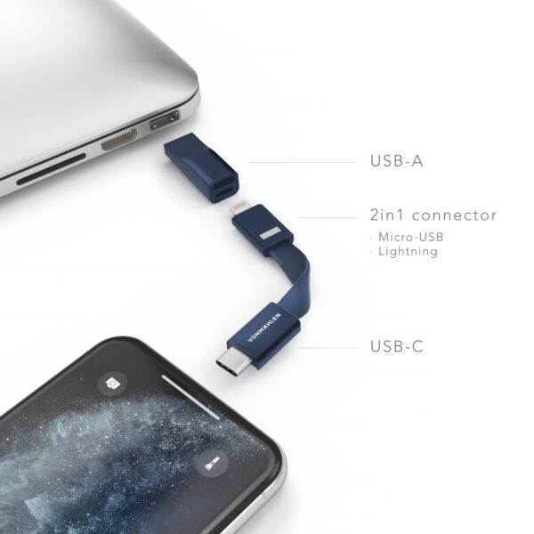 Kabel ładujący USB 5 w 1 High Five Vonmaehlen, USB - A, C Micro, Lightning - Granatowy