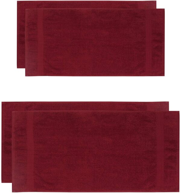 Zestaw 4 Bawełnianych Ręczników Premium - 2 (50 - 100 cm) + 2 (70 - 140 cm), 500 g/m² Bordowy
